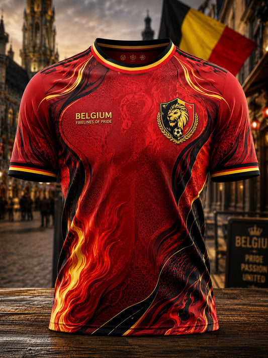 Men's Belgium Football Lover Pride Art Printed T-shirt