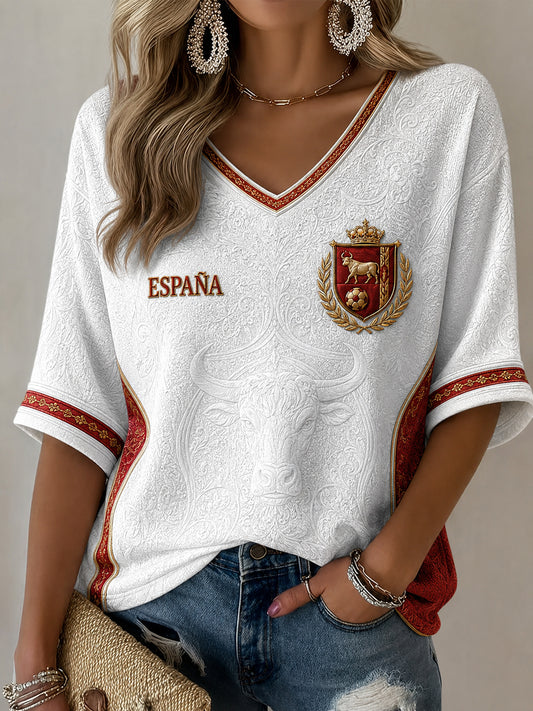 Women's Spanish Football Print Casual T-shirt
