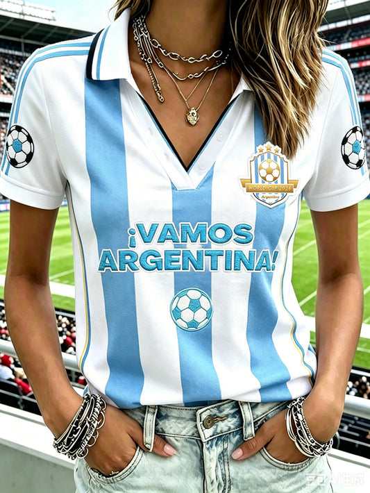 Women's star football team cheering casual V-neck short-sleeved T-shirt