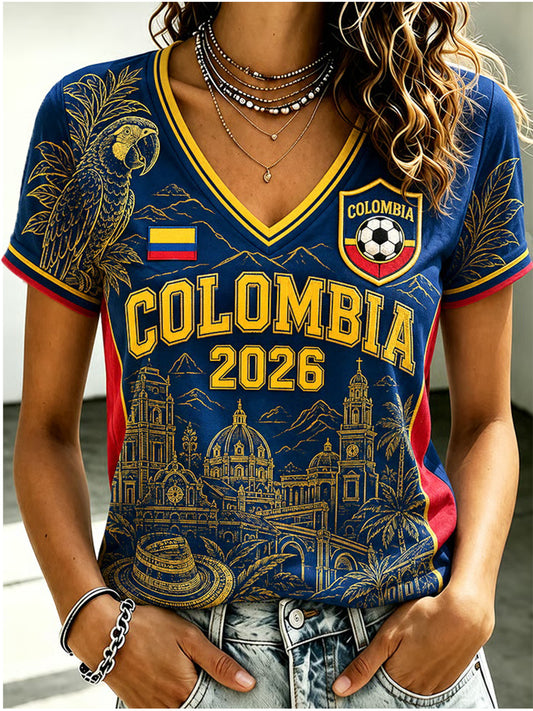 Women's 2026 Colombia Football Print Casual T-Shirt