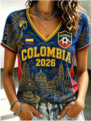 Women's 2026 Colombia Football Print Casual T-Shirt