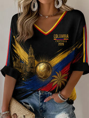 Women's 2026 Colombia Football Print Casual Waffle T-shirt
