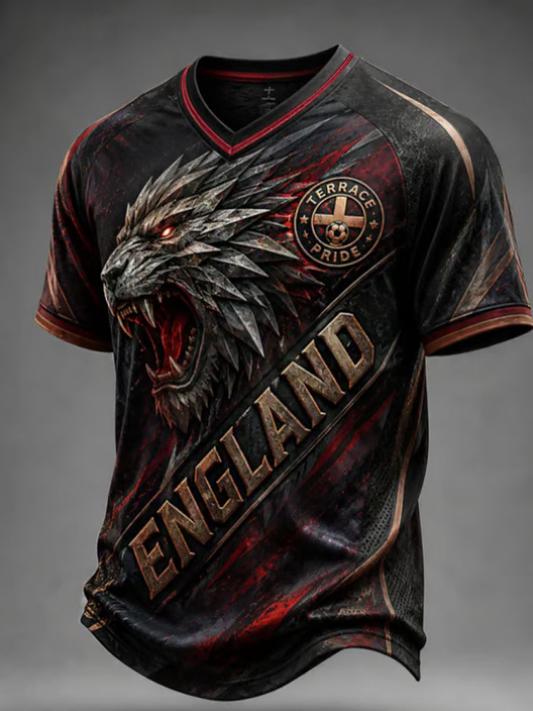 Men's UK Football Lover England Printed V-neck T-shirt