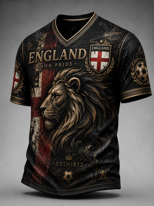 Men's UK Football Lover England Printed V-neck T-shirt