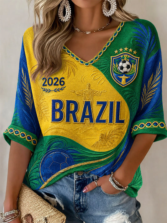 Women's Gift For Soccer Fans Print Casual Half-Sleeves V-Neck T-Shirt