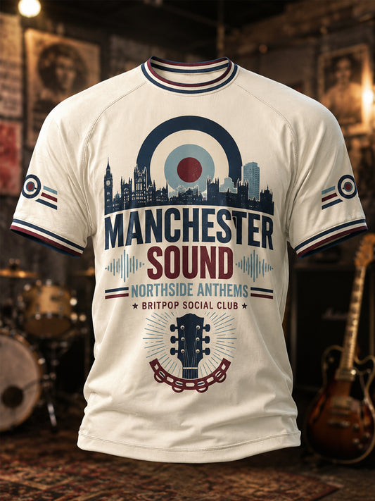 Men's Retro Rock Band Print Casual Tee