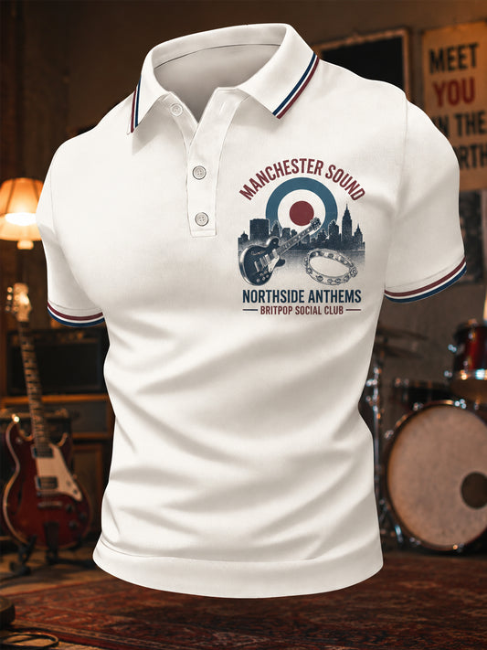 Men's Retro Rock Band Print Casual Polo