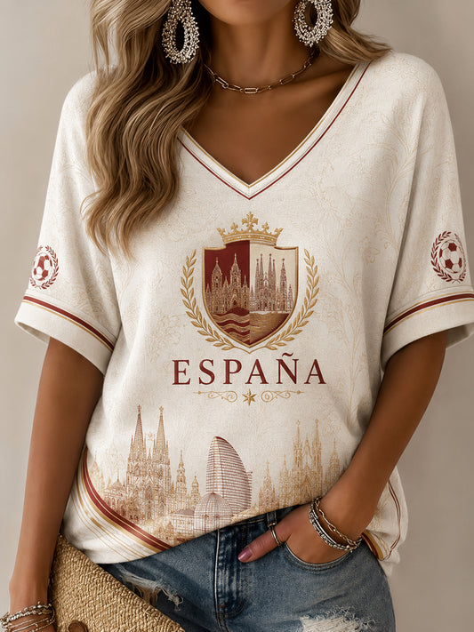 Women's Spanish Football Print Casual T-shirt