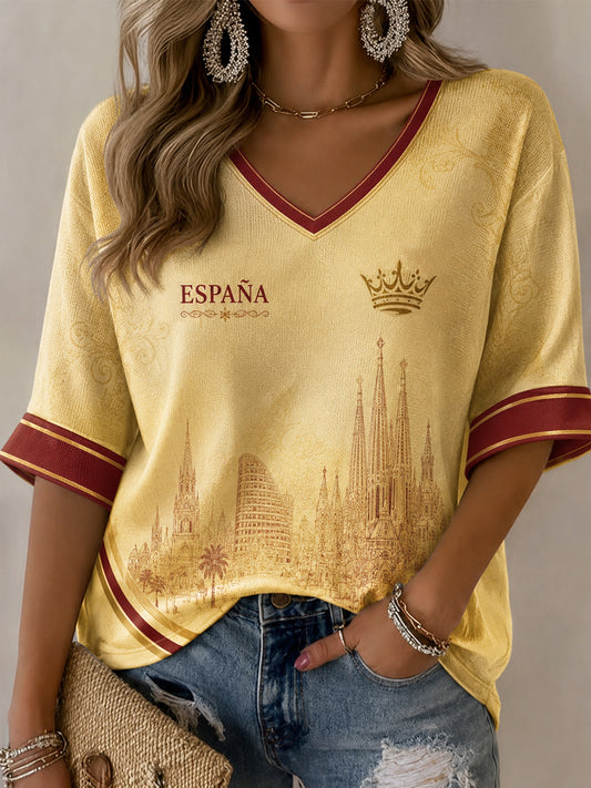 Women's Spanish Football Print Casual T-shirt