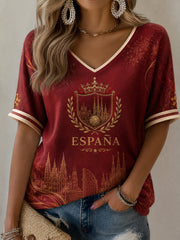 Women's Spanish Football Print Casual T-shirt