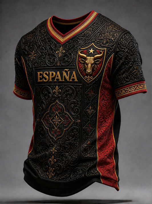 Men's Spain Football V-neck T-shirt