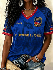 Women's Haiti Football V-Neck T-Shirts