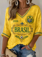 Women's Gift For Soccer Fans Print Casual Half-Sleeves V-Neck T-Shirt