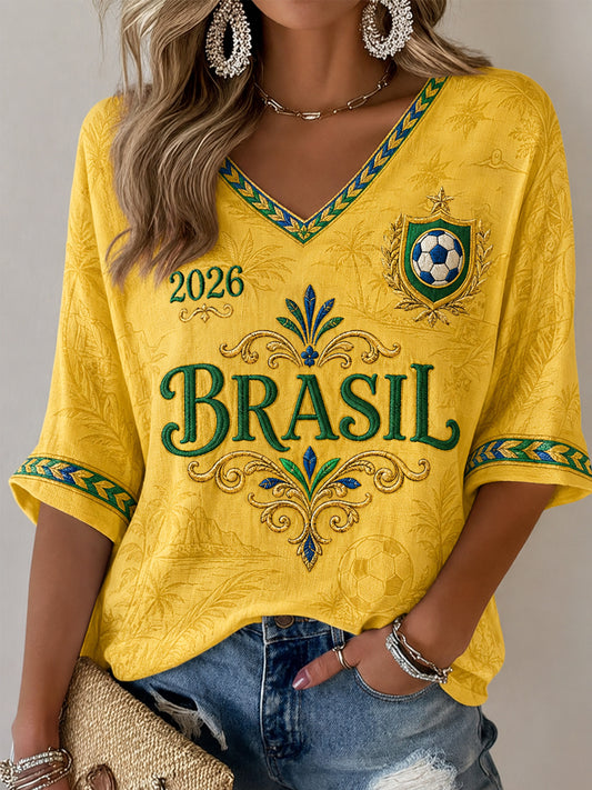 Women's Gift For Soccer Fans Print Casual Half-Sleeves V-Neck T-Shirt