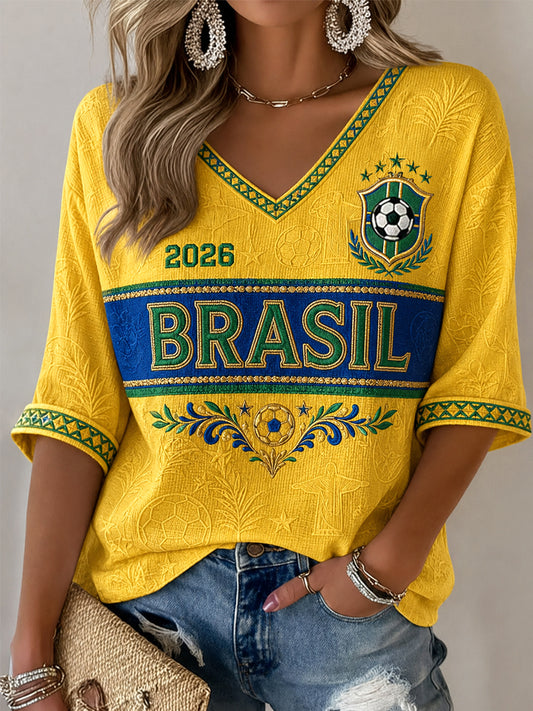 Women's Gift For Soccer Fans Print Casual Half-Sleeves V-Neck T-Shirt