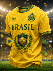 Men's Brazil Football Fan Gift Short Sleeve T-shirt