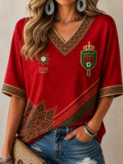 Women's MOROCCO Printed Mid-length Sleeves V-Neck T-Shirt