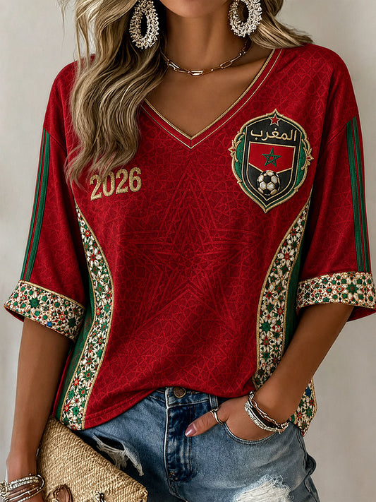 Women’s 2026 Morocco Football V-Neck Tops