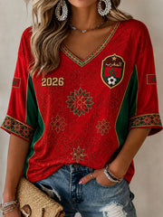 Women’s 2026 Morocco Football V-Neck Tops