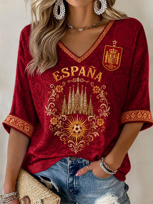 Women's Gift For Football Fans Print Casual Half-Sleeve V-Neck T-Shirt