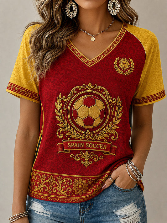 Women's Gift For Football Fans Print Casual V-Neck Tee