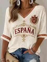 Women's Gift For Football Fans Print Casual Half-Sleeve V-Neck T-Shirt