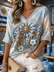 Women's Mid-length Sleeves V-Neck T-Shirt