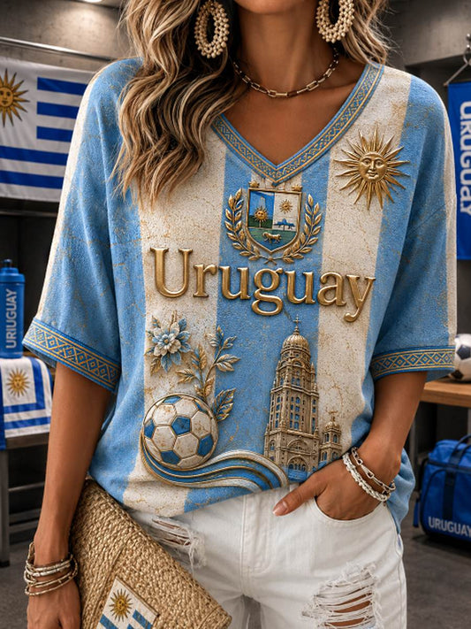 Women's Mid-length Sleeves V-Neck T-Shirt