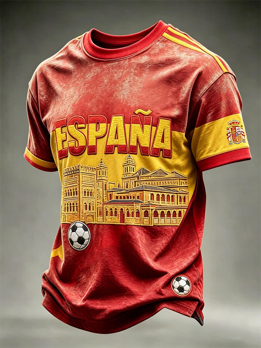 Men's 2026 Spain Team La Alhambra Flag Colorblock Print short sleeves t-shirt