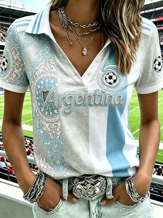 Women's star football team cheering casual V-neck short-sleeved T-shirt