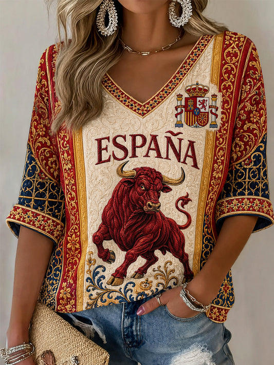 Women's Gift For Football Fans Print Casual Half-Sleeve V-Neck T-Shirt