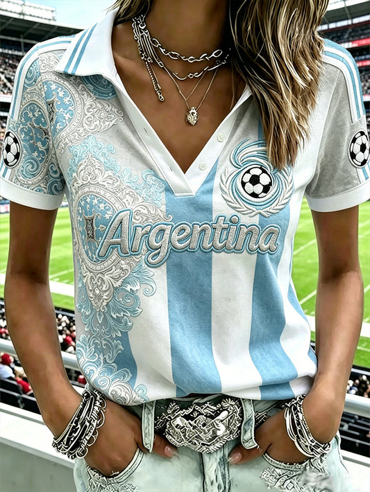 Women's star football team cheering casual V-neck short-sleeved T-shirt
