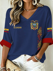Women's Mid-length Sleeves V-Neck T-Shirt