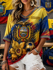 Damen T-Shirt mit halblangen Ärmeln und V-Ausschnitt