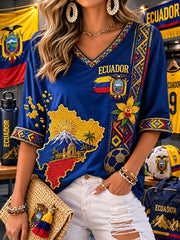 Damen T-Shirt mit halblangen Ärmeln und V-Ausschnitt
