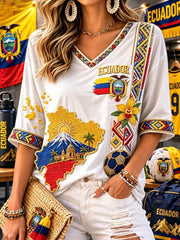 Damen T-Shirt mit halblangen Ärmeln und V-Ausschnitt