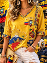 Damen T-Shirt mit halblangen Ärmeln und V-Ausschnitt