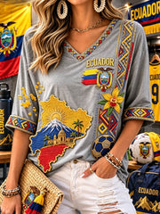Damen T-Shirt mit halblangen Ärmeln und V-Ausschnitt