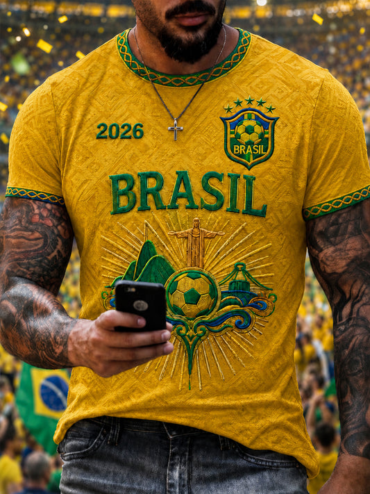 Men's Brazil Football Fan Gift Short Sleeve T-shirt