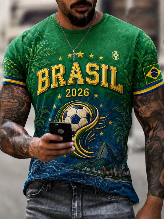 Men's Brazil Football Fan Gift Short Sleeve T-shirt