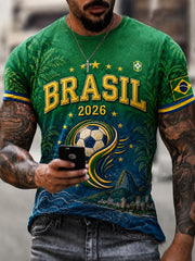 Men's Brazil Football Fan Gift Short Sleeve T-shirt