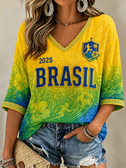 Women's Gift For Football Fans Print Casual V-Neck Tee
