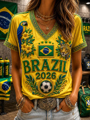 Women's V-neck off-shoulder short-sleeved T-shirt