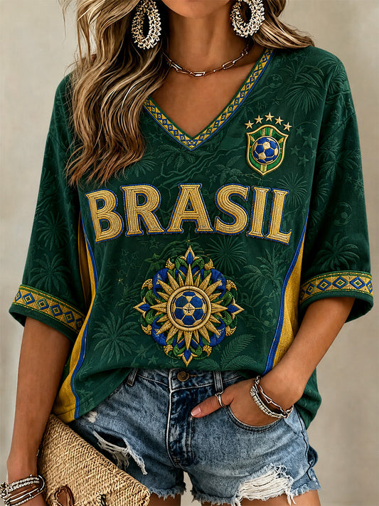 Women's Gift For Football Fans Print Casual V-Neck Tee