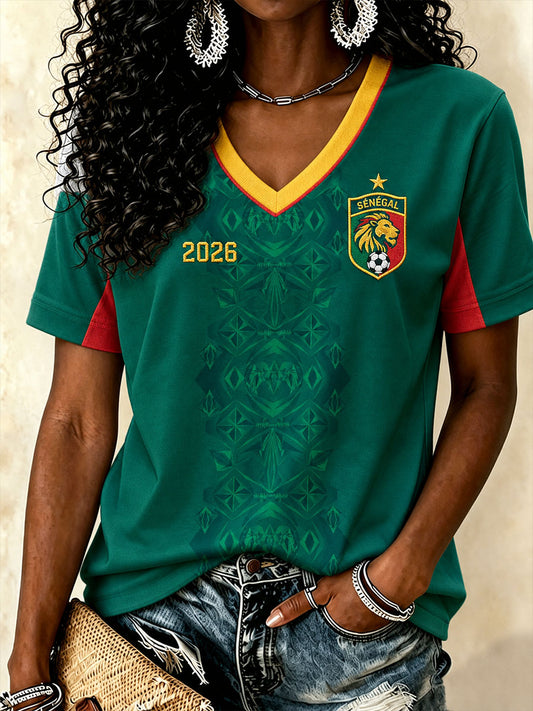 Women's 2026 Senegal Football V-Neck T-Shirts