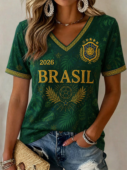Women's Gift For Football Fans Print Casual V-Neck Tee