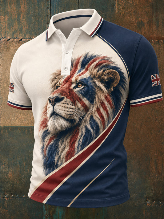 Herren Polohemd mit britischem Löwenprint, lässig