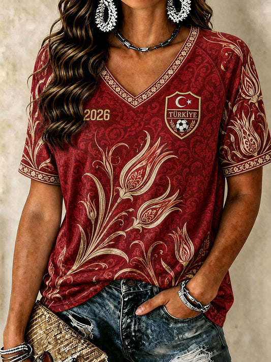 Damen Türkei Fußball V-Ausschnitt T-Shirts 2026