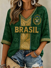 Women's Gift For Football Fans Print Casual V-Neck Tee