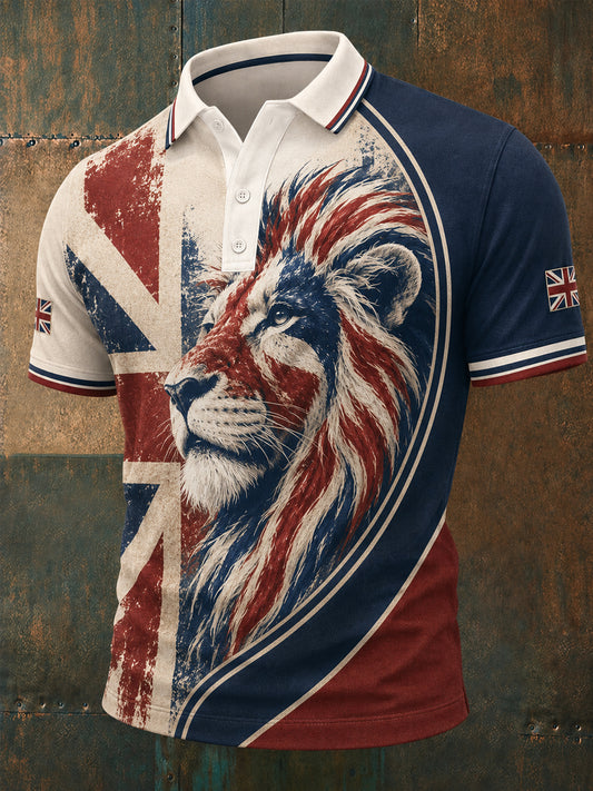 Herren Polo mit Britischem Löwen-Print, lässig